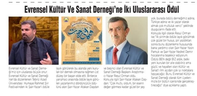 EVRENSEL KÜLTÜR VE SANAT DERNEĞİ ÜYELERİNE ULUSLARARASI BÜYÜK ÖDÜL